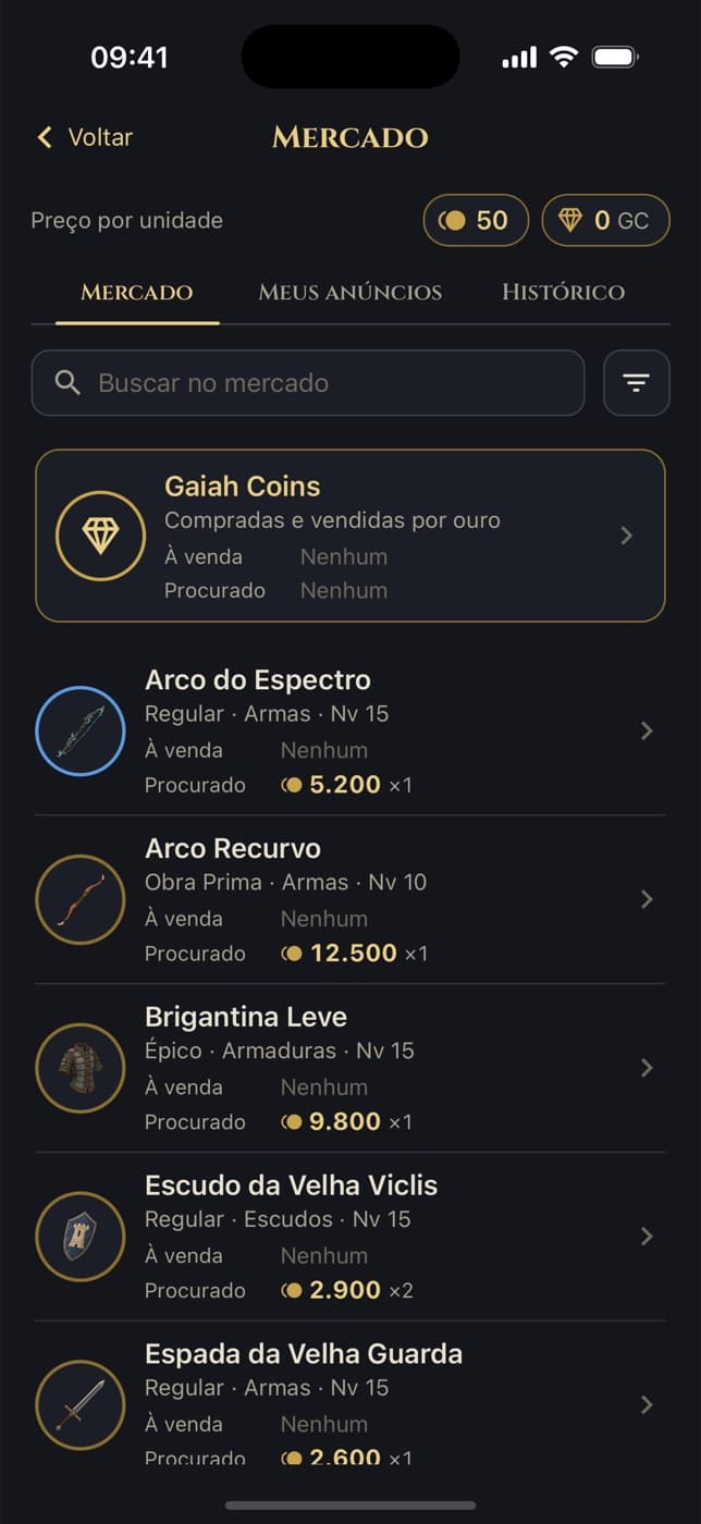 O mercado global, com os equipamentos que os jogadores procuram e o preço que pagam