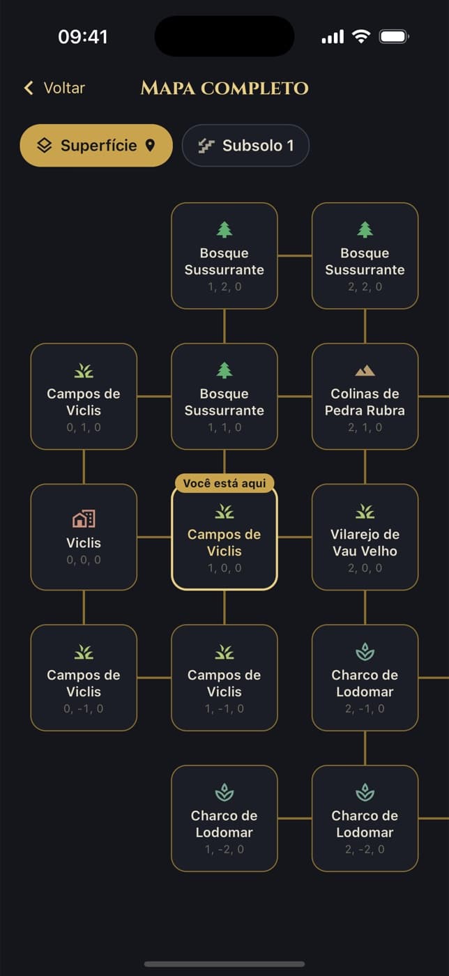 O mapa completo de Viclis, com os lugares descobertos e as estradas entre eles